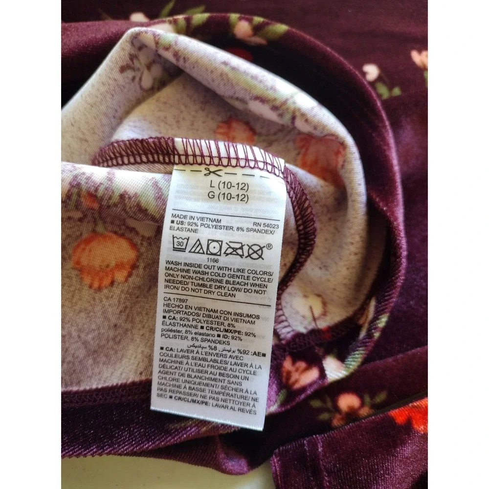 Old‎ Navy Girls Burgundy Floral Velvet Long Sleeve Fit and Flare Dress Size L